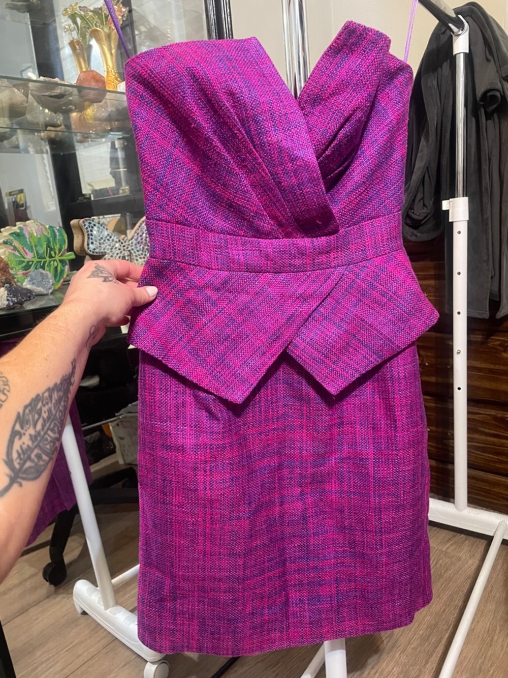 Trina Turk Strapless Peplum Dress in Magenta